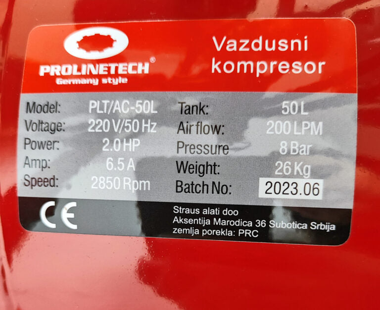 PROLINETECH Uljni kompresor 50 l 1500 W PLT/AC-50L